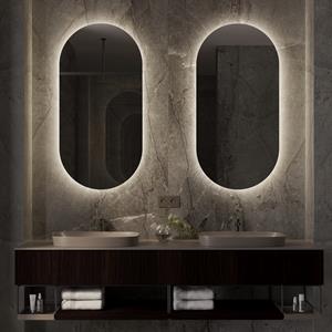 Martens Design Spiegel  Ovaal 90x45 Cm Met Indirecte Verlichting Rondom En Spiegelverwarming Mat Zwart