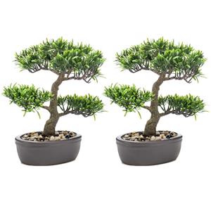 Emerald Set van 2x stuks groene kunstplanten bonsai boompje 32 cm -