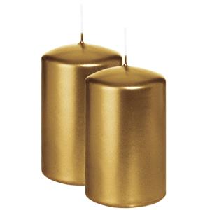 Wiedemann Cilinderkaars/stompkaars - 2x - metallic goud - 6 x 8 cm - 29 branduren -