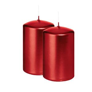 Wiedemann Cilinderkaars/stompkaars - 2x - metallic rood - 6 x 8 cm - 29 branduren -