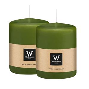 Wiedemann Cilinderkaars/stompkaars - 2x - olijfgroen - 6 x 8 cm - 29 branduren -