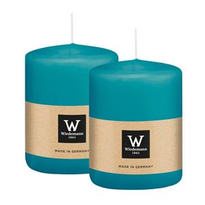 Wiedemann Cilinderkaars/stompkaars - 2x - turquoise - 6 x 8 cm - 29 branduren -