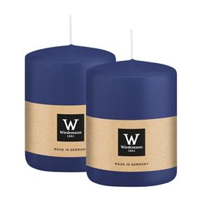 Wiedemann Cilinderkaars/stompkaars - 2x - donkerblauw - 6 x 8 cm - 29 branduren -