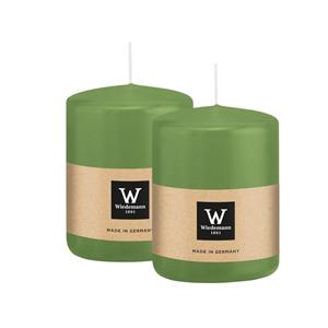 Wiedemann Cilinderkaars/stompkaars - 2x - lichtgroen - 6 x 8 cm - 29 branduren -
