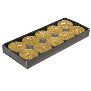 Gerimport theelichtjes kaarsjes- 10x - goud glitters 3,5 cm -