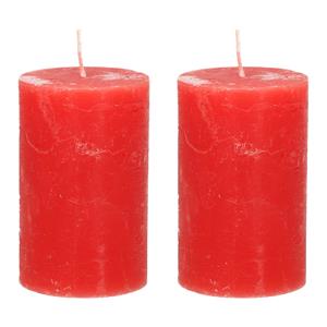 Merkloos Stompkaars/cilinderkaars - 2x - rood - 5 x 8 cm - klein rustiek model -