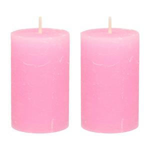 Merkloos Stompkaars/cilinderkaars - 2x - roze - 5 x 8 cm - klein rustiek model -