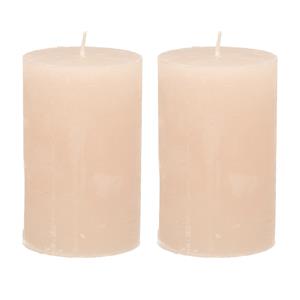 Merkloos Stompkaars/cilinderkaars - 2x - taupe - 5 x 8 cm - klein rustiek model -