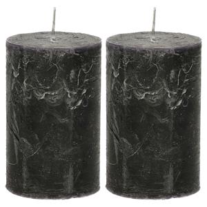 Merkloos Stompkaars/cilinderkaars - 2x - zwart - 5 x 8 cm - klein rustiek model -
