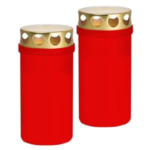 Trend Candles Grafkaars/gedenklicht - 2x - rood - kunststof - met deksel - 6 x 12,6 cm - 2 dagen -