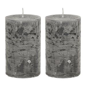 Merkloos Stompkaars/cilinderkaars - 2x - antraciet - 5 x 8 cm - klein rustiek model -