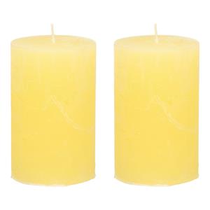 Merkloos Stompkaars/cilinderkaars - 2x - geel - 5 x 8 cm - klein rustiek model -