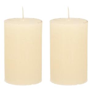 Merkloos Stompkaars/cilinderkaars - 2x - ivoor wit - 5 x 8 cm - klein rustiek model -