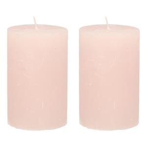 Merkloos Stompkaars/cilinderkaars - 2x - licht roze - 5 x 8 cm - klein rustiek model -