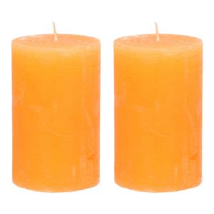 Merkloos Stompkaars/cilinderkaars - 2x - oranje - 5 x 8 cm - klein rustiek model -