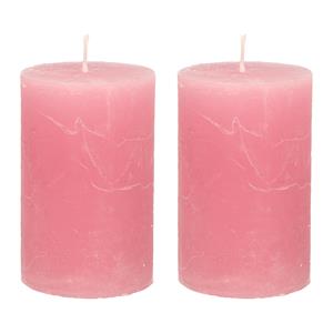 Merkloos Stompkaars/cilinderkaars - 2x - oud roze - 5 x 8 cm - klein rustiek model -