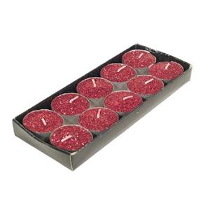 Gerimport Theelichtjes/waxinelichtjes kaarsjes - 10x st - rood glitters - 3,5 cm -