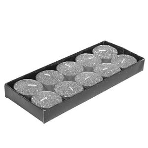 Gerimport Theelichtjes/waxinelichtjes kaarsjes - 10x st - zilver glitters - 3,5 cm -
