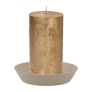Merkloos Kaarshouder/ mini schaaltje voor stompkaars - beige/zand - metaal - D10 x 2 cm -