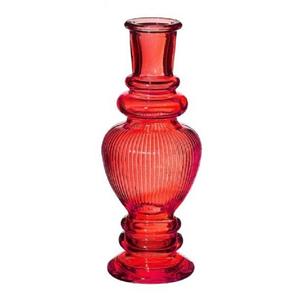 Merkloos Kaarsen kandelaar Venice - gekleurd glas - ribbel koraal rood - D5,7 x H15 cm -