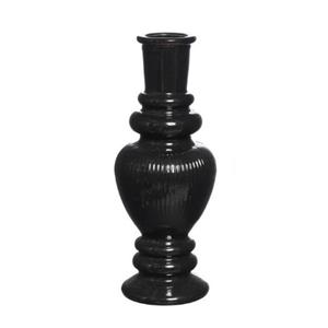 Ideas 4 Seasons Kaarsen kandelaar Venice - gekleurd glas - ribbel zwart - D5,7 x H15 cm -