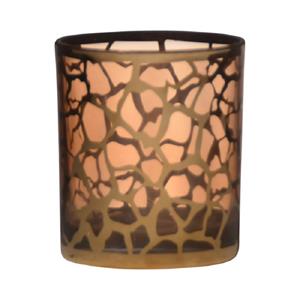 Merkloos Waxinelichthouder - giraffe print - glas - goud - 10 x 9 cm - theelichthouder -