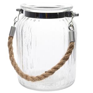 Decoris Windlichtje/kaarsenhouder van glas met koordje 14,5 x 11 cm -