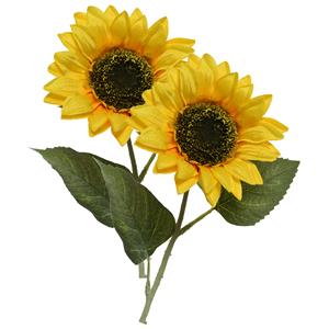 Everlands Kunstbloem Zonnebloem tak - 2x - 64 cm - geel - kunst zijdebloem - decoratie bloemen -