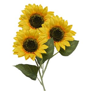 Everlands Kunstbloem Zonnebloem tak - 3x - 64 cm - geel - kunst zijdebloem - decoratie bloemen -