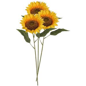 Mica Decorations Kunstbloem Zonnebloem tak - 3x - 70 cm - geel - kunst zijdebloem - decoratie -