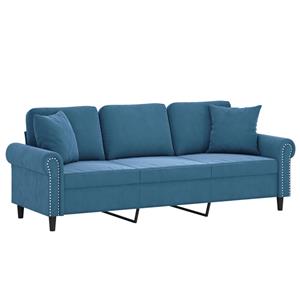 vidaXL Driezitsbank met sierkussens 180 cm fluweel blauw