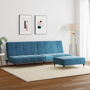vidaXL Slaapbank 2-zits met voetenbank fluweel blauw