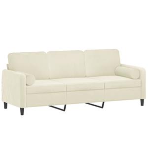 vidaXL Driezitsbank met sierkussens 180 cm fluweel crèmekleurig