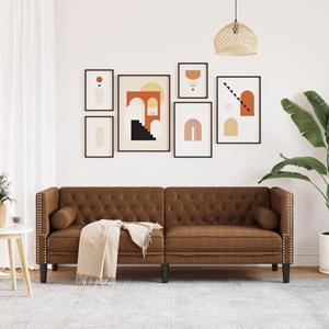vidaXL Driezitsbank Chesterfield-stijl met bolsters kunstsuède bruin