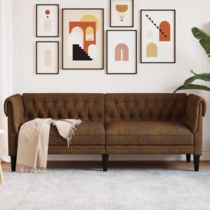 vidaXL Driezitsbank Chesterfield-stijl stof bruin
