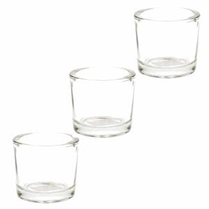 Merkloos Glazen theelichten/waxinelicht kaarsenhouders - 3x - 6,5 x 6 cm - transparant -