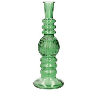 Merkloos Kaarsen kandelaar Florence - groen glas - ribbel - D8,5 x H23 cm -