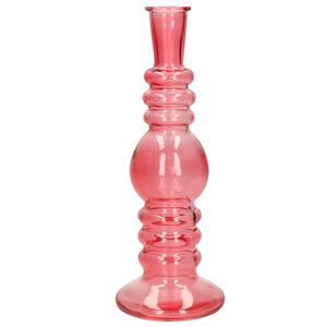Merkloos Kaarsen kandelaar Florence - koraal rood glas - ribbel - D8,5 x H23 cm -