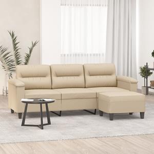 vidaXL Driezitsbank met voetenbank 180 cm microvezelstof crème