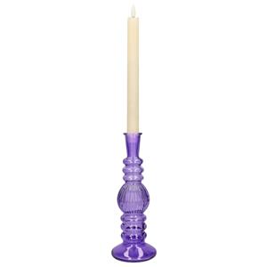 Merkloos Kaarsen kandelaar Florence - paars glas - ribbel - D8,5 x H23 cm -