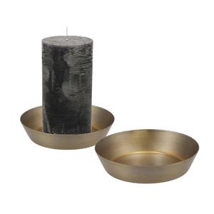 Merkloos Kaarshouder/ mini schaaltje voor stompkaars - 2x - goud - metaal - D10 x 2 cm -