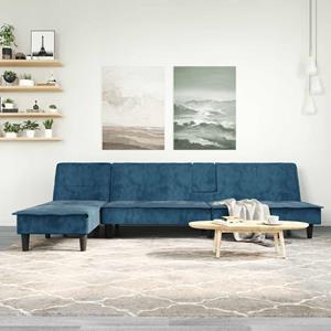 vidaXL Slaapbank L-vormig 255x140x70 cm fluweel blauw