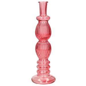 Merkloos Kaarsen kandelaar Florence - koraal rood glas - ribbel - D9 x H28 cm -
