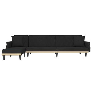 vidaXL Slaapbank L-vormig 271x140x70 cm fluweel zwart