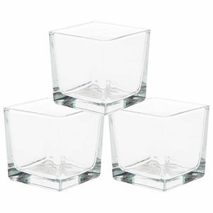 Merkloos Glazen theelichtjes/waxinelichtjes kaarsenhouder - 3x - vierkant - transparant - 8 x 8 cm -