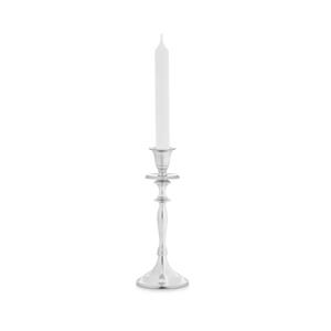 Giftdecor Kaarsen kandelaar van decoratief metaal - voor dinerkaarsen - zilver - D9 x H23 cm -
