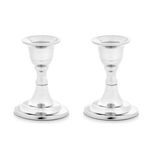 Giftdecor Kaarsen kandelaar van decoratief metaal - 2x - voor dinerkaarsen - zilver - D6 x H8 cm -