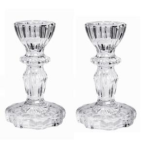 Concorde Set van 2x stuks kaarsen kandelaar van decoratief glas 7 x 11 cm -