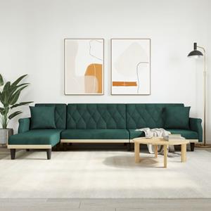 vidaXL Slaapbank L-vormig 271x140x70 cm fluweel donkergroen