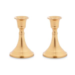 Giftdecor Kaarsen kandelaar van decoratief metaal - 2x - voor dinerkaarsen - goud - D8 x H11 cm -
